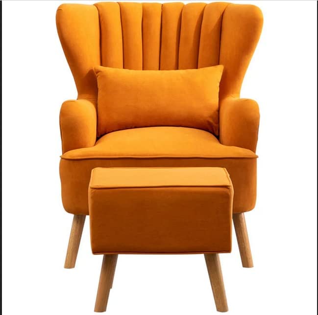 Modern Wing Chair for Living Room, Arm Chair with Ottoman/Footrest for Bedroom with Pouffes