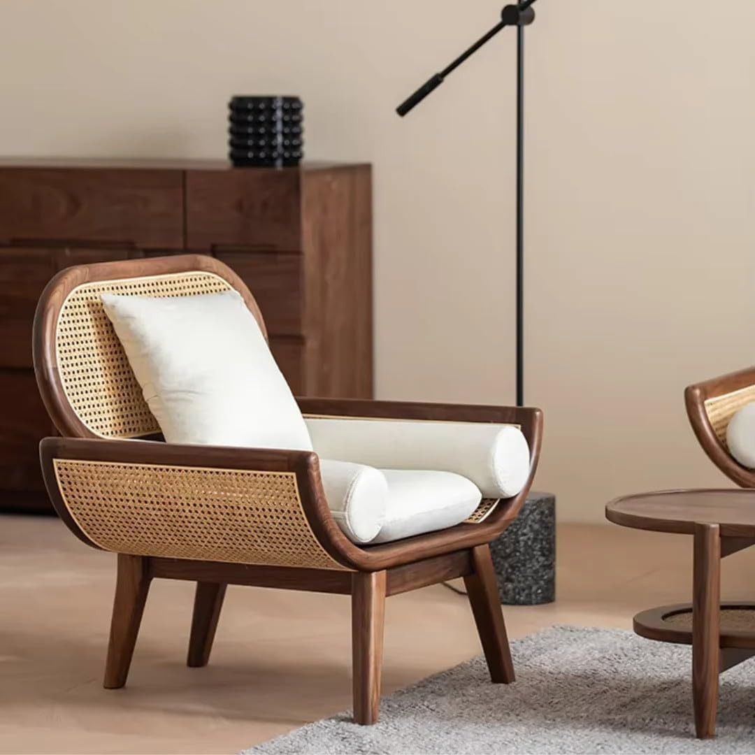 Rosewood Modern Rattan Sofa with Curved Arms Comfortable Seating for Living Bedroom, High-Density Foam