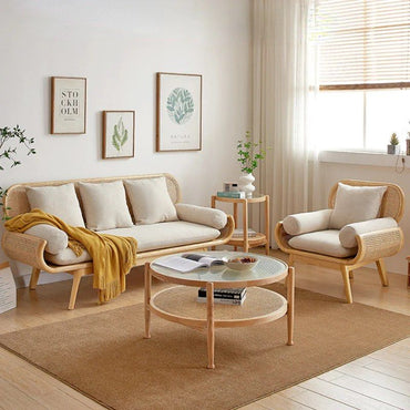 Rosewood Modern Rattan Sofa Cane Design with comfortable For Living Room Office Garden