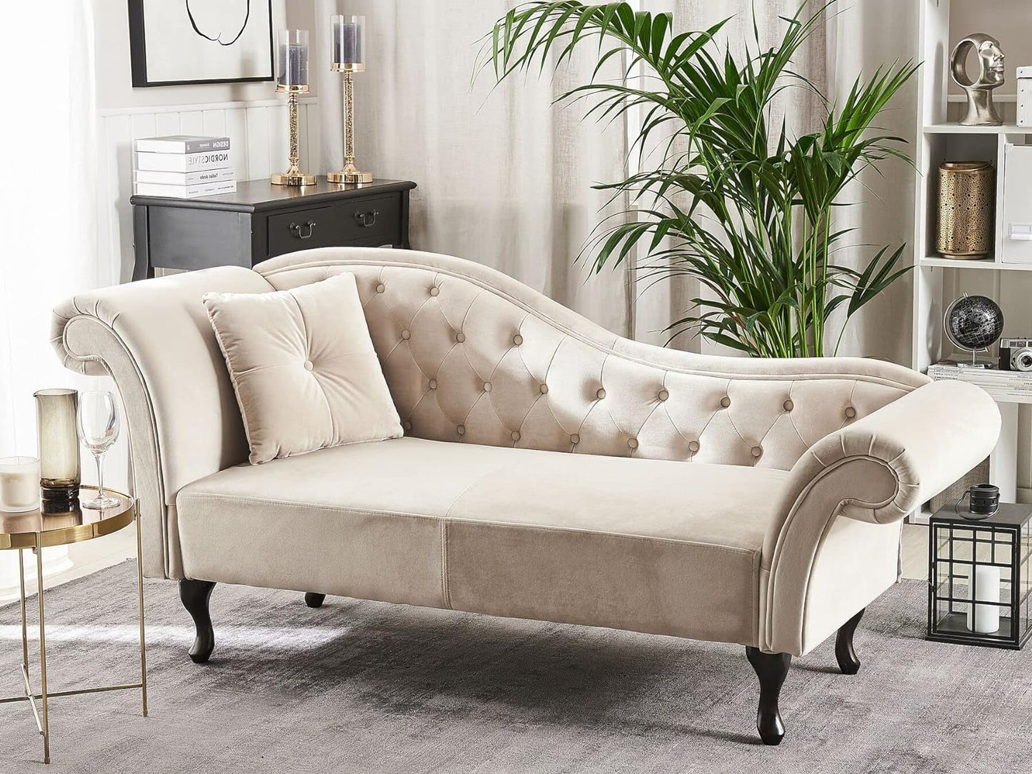 Rosewood Button Tufted Chaise Lounge Couch for Living Room Bedroom Office Furniture