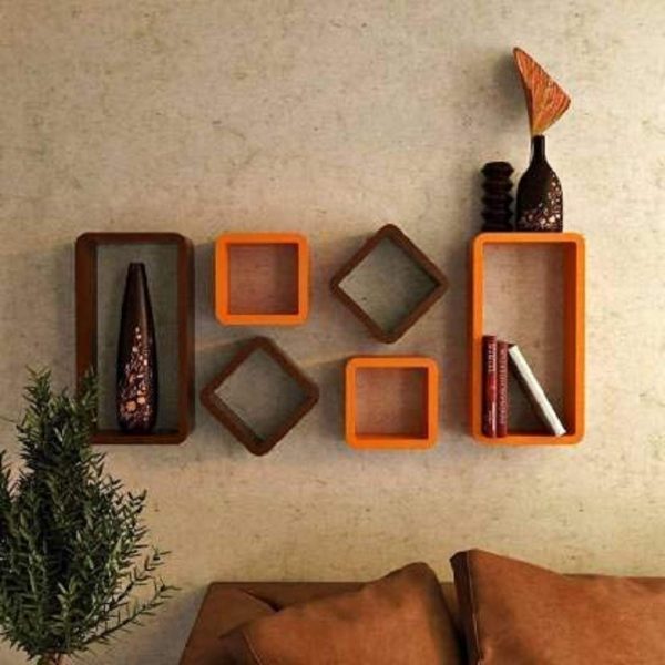 Cube Shape Wooden Wall Shelves For, Living Room Wall Shelves