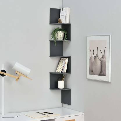 Corner Wall Shelves For Living Room And Home Decor Wooden Wall Shelf Number Of Shelves 5 Black Wood Art City
